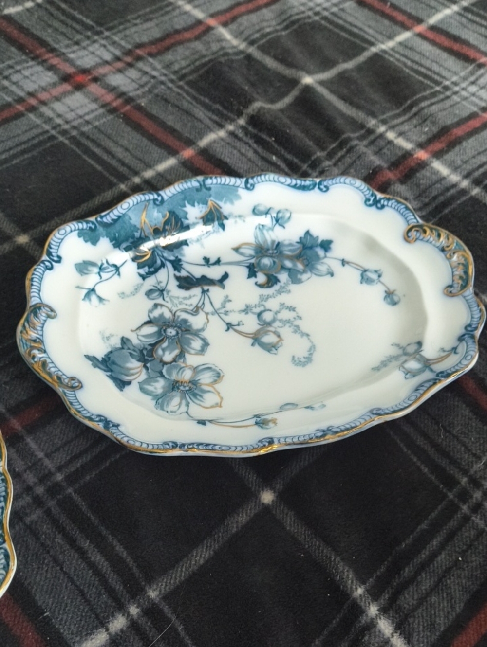 Wedgwood Blue and Gold Scalloped Floral Porcelain Dish